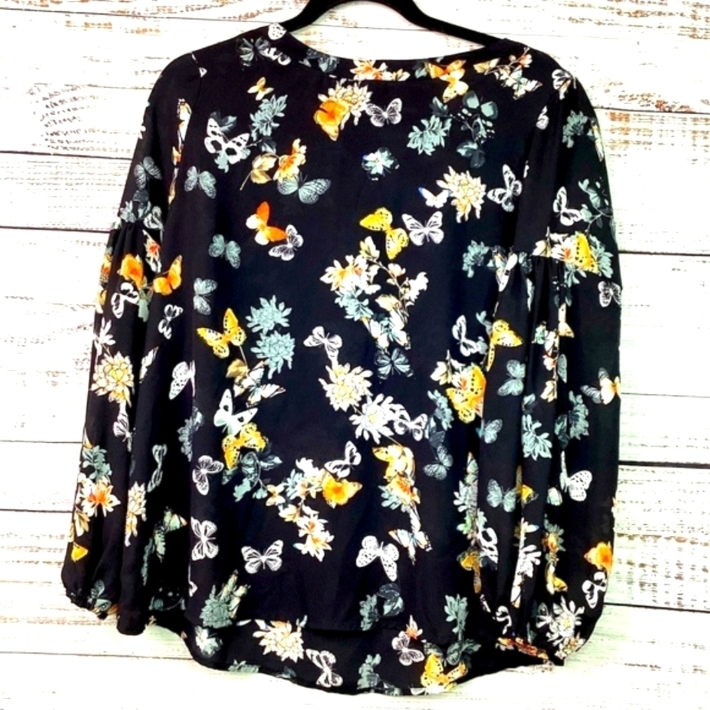 PHILOSOPHY SIZEβ S BLACK BUTTERFLIES FLORAL WORK TOP SPRING SUMMER BLOUSE GUC